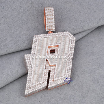 Best selling hip hop letter diamond pendant with round and baguette cut made in 14 kt rose lab diamonds Gurukrupa-Gems