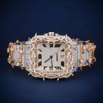 Bold Stainless Steel Wrist Watch Unique Custom Thorn  Fully Iced Design Gurukrupa-Gems