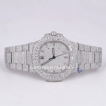 Branded lab made diamonds stainless steel custom built diamond watch Gurukrupa-Gems