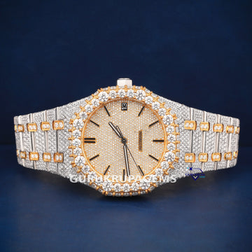 Buss down Iced out yellow and white toned diamond watch Gurukrupa-Gems