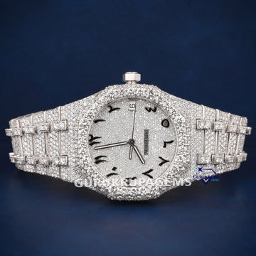 Buss down hip hop blue dial stainless steel band diamond watch Gurukrupa-Gems