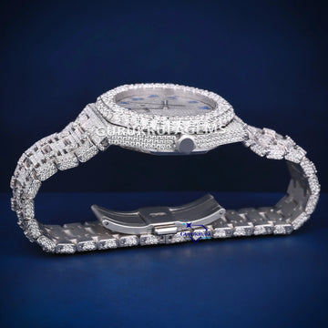 Buss down hip hop blue dial stainless steel band diamond watch Gurukrupa-Gems