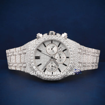 Chronograph full white customized moissanite diamond watch Gurukrupa-Gems