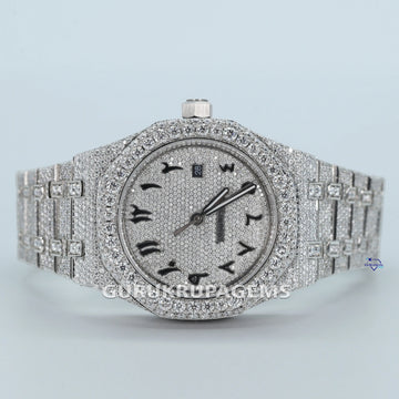 Classic lab made diamond watch for men shows arabic numerals in round dial wore at party or wedding Gurukrupa-Gems