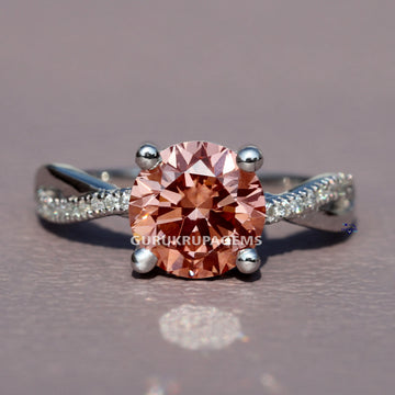 Classy 14 kt white gold lab grown diamond ring in pink treated color with vvs clarity diamonds for girls Gurukrupa-Gems