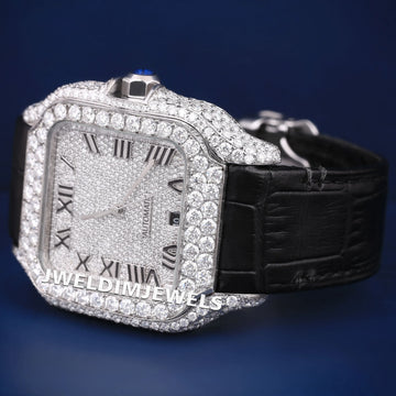 Custom Diamond Iced Out Watch Black Rubber Belt Chronograph with Red Numerals Silver & Yellow Gold Dial for Mens Watches (Copy) Gurukrupa-Gems