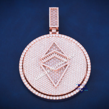 Custom Ethereum Diamond Pendant Iced Out Round Crypto Necklace for Men in Rose Gold Gurukrupa-Gems