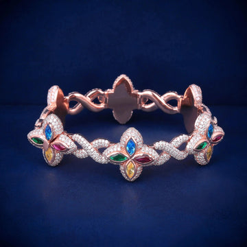 8.5 Inch 9mm Rose Gold Diamond Clover Bracelet Fully Iced Out Lucky Charm and Exclusive Hip Hop Style Gurukrupa-Gems