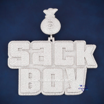 Custom Letter Bulky Full White Diamond VVS Pass Tester Silver Money Bag Pendant - Gurukrupa-Gems