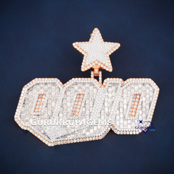 Custom Letter baguette and round cut diamond pendant for men - Gurukrupa-Gems