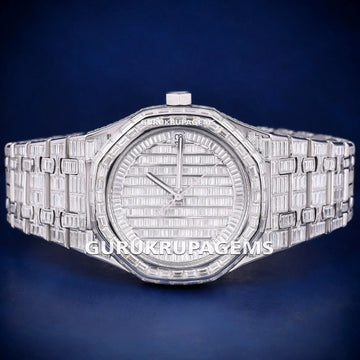 Custom Iced Out VVS Moissanite 41 mm Emerald Cut Diamond Bezel Green Dial Face Roman Numerals Watch (Copy) Gurukrupa-Gems