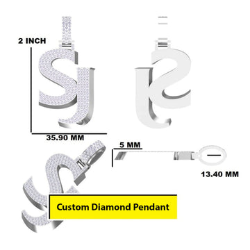 Custom Two Tone Tennis Silver Chain with Yellow Gold Fully Iced Vertical Letter Pendant VVS Diamonds Necklace for Celebrity Inspired Look for Mens (Copy) Gurukrupa-Gems