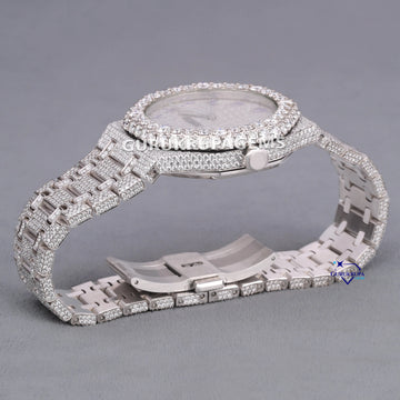 Custom dials fully iced out stainless steel hip hop diamond watch crafted with Moissanite diamonds Gurukrupa-Gems