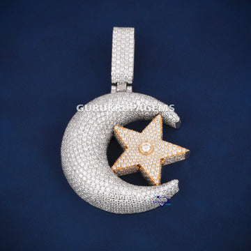 Custom half moon sun diamond iced out pendant - Gurukrupa-Gems