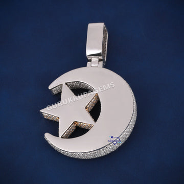 Custom half moon sun diamond iced out pendant - Gurukrupa-Gems