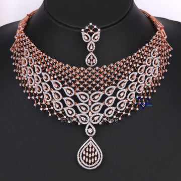 Custom made rose gold diamond necklaces set for women-Gurukrupa-Gems