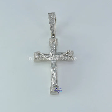 Custom small cross inspired diamond pendant in 14 kt white gold with vvs clarity to beautify jewelry product