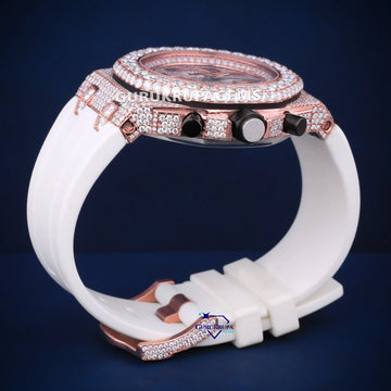Customized white color strap diamond watch gift for men this valentine Gurukrupa-Gems