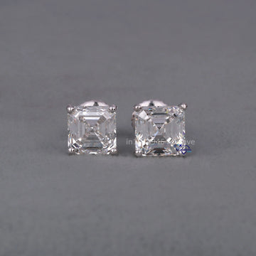 Daily wear trending beautiful asscher cut labgrown diamond earring made in 14kt white gold-Gurukrupa-Gems