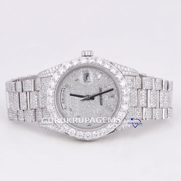 Day and date hip hop fully iced out diamond moissanite watch mens Gurukrupa-Gems