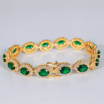 Design your luxury with this green gemstone bracelet for women in 14 kt yellow gold lab grown diamonds Gurukrupa-Gems