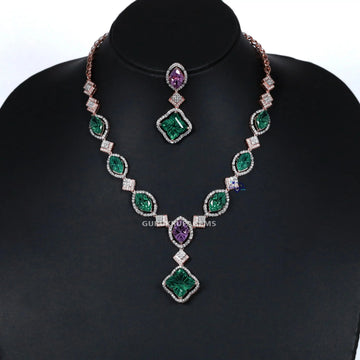 Diamond necklace crafted elegantly in 14 kt rose gold with lab grown colorful diamonds Gurukrupa-Gems