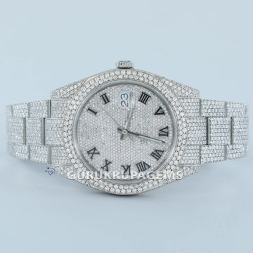 Enhance your style with a fully iced out stainless steel moissanite watch adorned with Roman numerals Gurukrupa-Gems