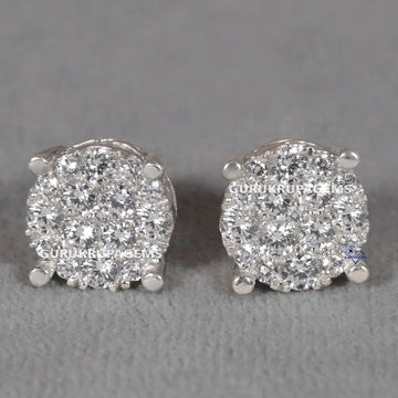 Exquisite prong setting lab grown 14 kt white gold diamond studded earring with vvs clarity Gurukrupa-Gems
