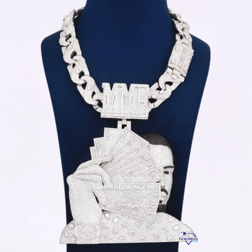 Face Design Pendant With Chain In 14KT White Gold Gurukrupa-Gems