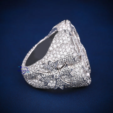 Flower Design Hip Hop Ring In 14KT White Gold With VVS Clarity Lab Diamond Gurukrupa-Gems