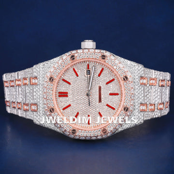 Full Iced Out Customized Two Tone Rose & Silver Diamond Bezel Expensive Luxury Watches for Mens Womens Gurukrupa-Gems