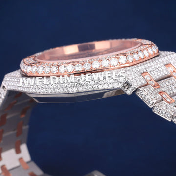 Full Iced Out Customized Two Tone Rose & Silver Diamond Bezel Expensive Luxury Watches for Mens Womens Gurukrupa-Gems