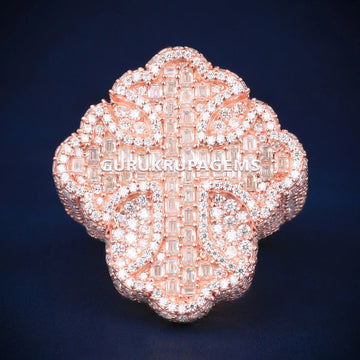 Custom 14kt Rose Gold Cross Hip Hop Ring with Full VVS Diamond Iced Out Shine Gurukrupa-Gems