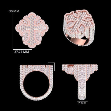 Custom 14kt Rose Gold Cross Hip Hop Ring with Full VVS Diamond Iced Out Shine Gurukrupa-Gems