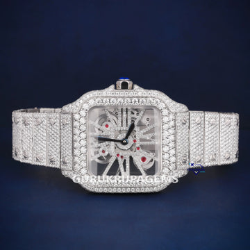 Full white luxury skeleton roman numerals diamond watch Gurukrupa-Gems