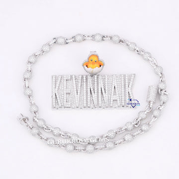 Fully Iced Lab Diamond Chain With Pendant Custom Hand Made Letter Diamond Pendant In 14KT White Gold Gurukrupa-Gems