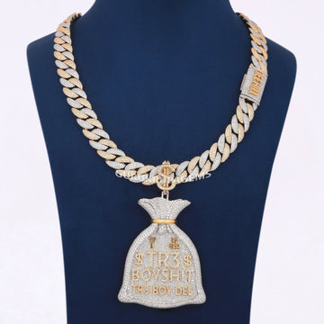 Two Tone Custom Name Pendant Chain with Rose and White Gold Iced Out Cuban Necklace Gurukrupa-Gems