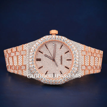 Fully Iced Out Arabic Dial Watch for Men with VVS Simulated Diamonds & Iced Presidential Strap (Copy) Gurukrupa-Gems