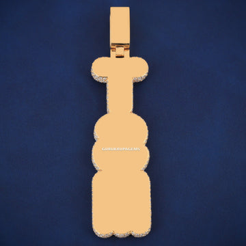 Fully Iced Out Customized Vertical Initial Letter Pendant Silver & Rose Gold Two Tone YSN Pendant Necklace Gurukrupa-Gems