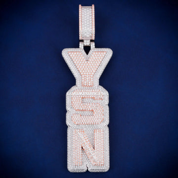 Custom Iced Out PA Initial Letter Pendant in Two Tone Rose Gold with Full Emerald Baguette & Round Diamonds for Unisex Gurukrupa-Gems