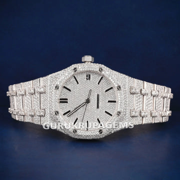 Fully Iced Out White Classy Watches for Women with Arabic Orange Gurukrupa-Gems