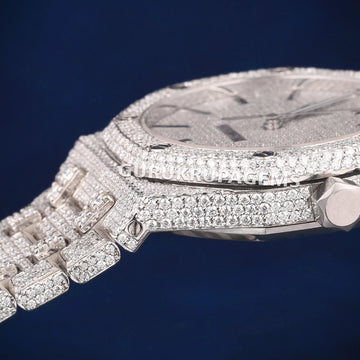 Fully Iced Out White Classy Watches for Women with Arabic Orange Gurukrupa-Gems