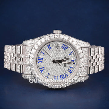 Fully Iced Out White Classy Watches for Women with Arabic Orange Numerals and Diamond Gurukrupa-Gems