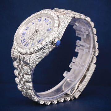 Fully Iced Out White Classy Watches for Women with Arabic Orange Numerals and Diamond Gurukrupa-Gems