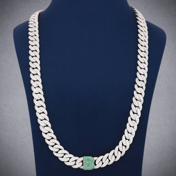 Fully Iced White Gold Miami Cuban Link Chain with Big Diamond Clasp for Men Gurukrupa-Gems