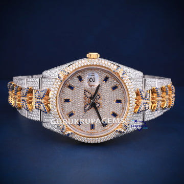 Fully custom two tone moissanite watch rolex for men Gurukrupa-Gems