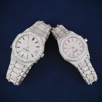 Fully white couple diamond VVS clarity watches Gurukrupa-Gems