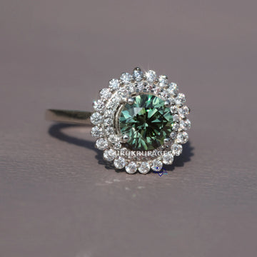 Green treated 14 kt lab grown solitaire diamond ring for women with VVS clarity diamonds Gurukrupa-Gems