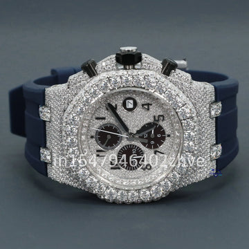 Half iced out hip hop diamond watch chronograph style