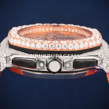 Half iced out orange belt matching dial custom made watch Gurukrupa-Gems